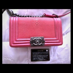 Chanel boy stingray small pink lambskin bag rare